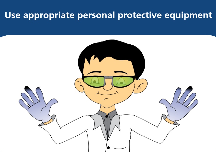2. Use appropriate personal protective equipment such as gloves, goggles and laboratory gown. This enhances work safety in case of catastrophic spills, run-away reactions or fire.